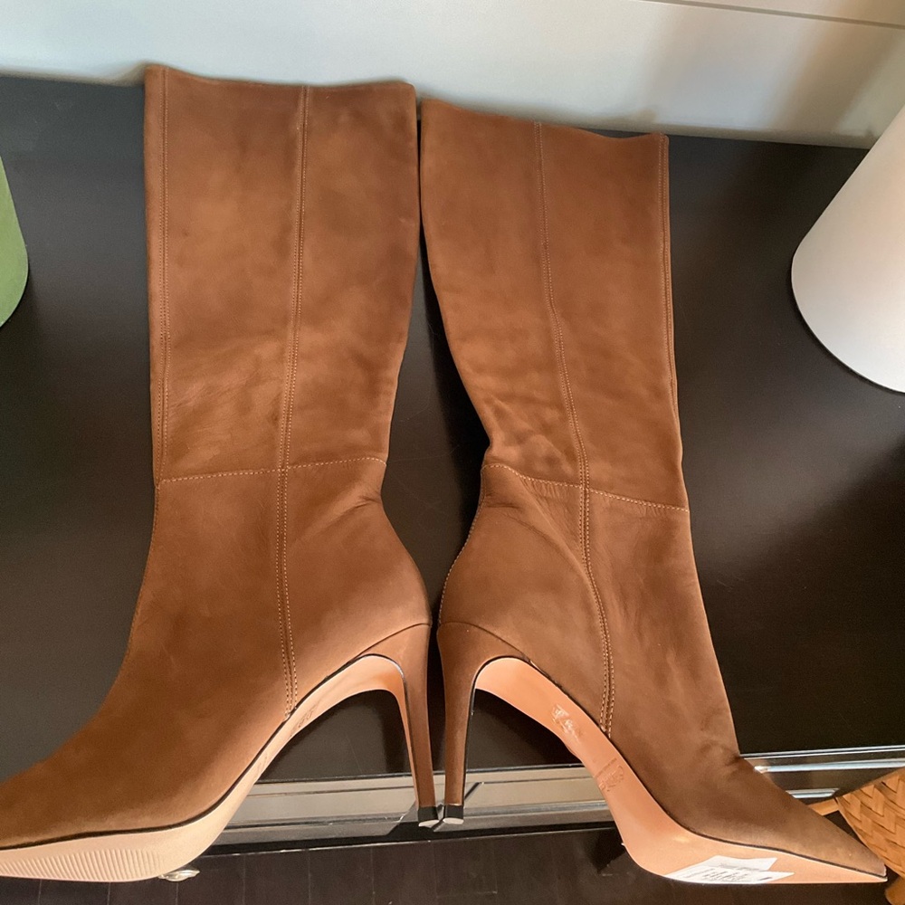Saks Fifth Avenue Collection 87MM Suede Stiletto Knee High Boots Bourbon